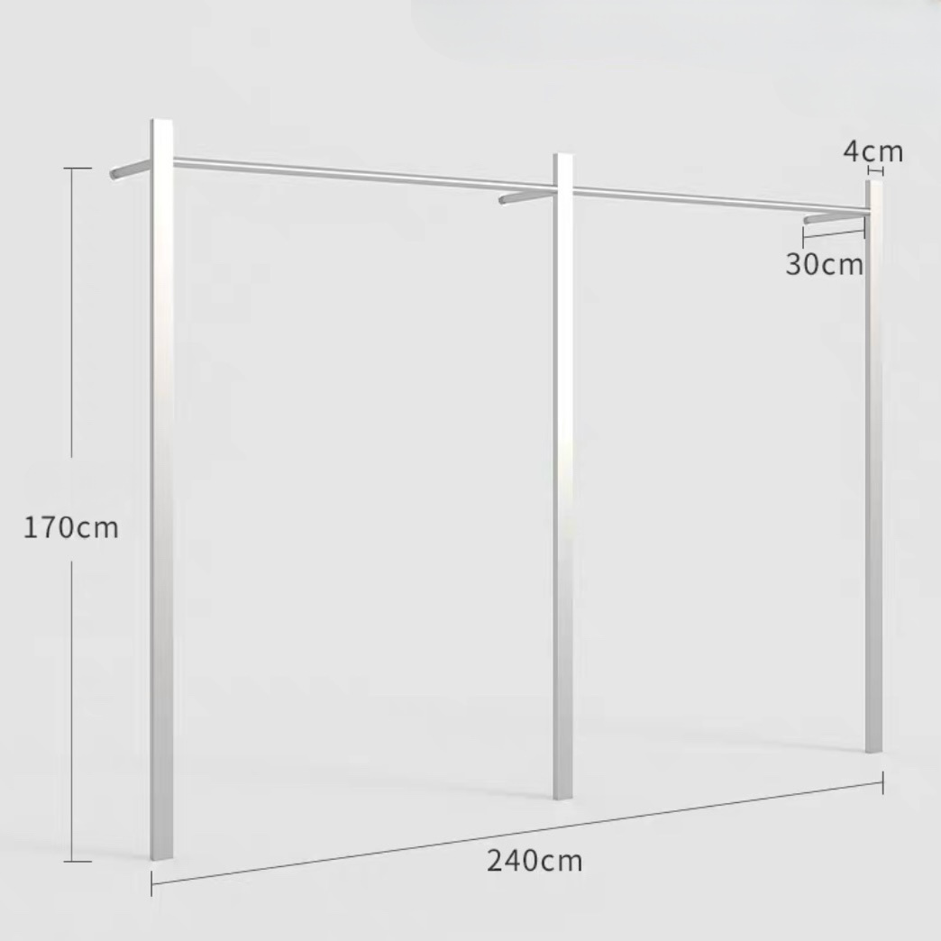 Stainless Steel Dual-Pole Wall-Mounted Clothing Rack 2400L x 300W x 1700H CR100567