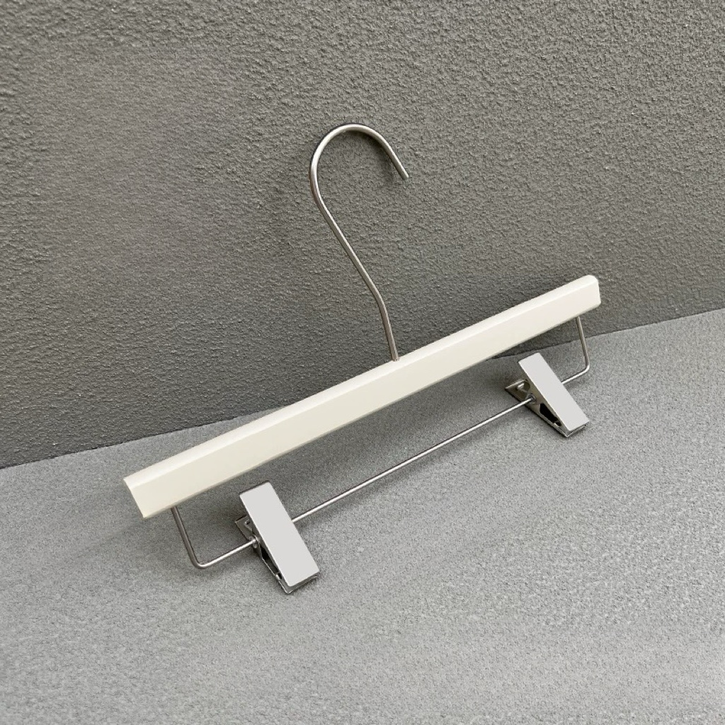 Wooden Square Bar Pant Clip Hanger for ADULTS in White 350W x 15mm Thick HG140486