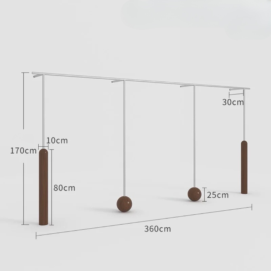 Artistic Wall-Mounted Clothing Rack with Stainless Steel and Solid Wood 3600L x 300W x 1700H CR100784