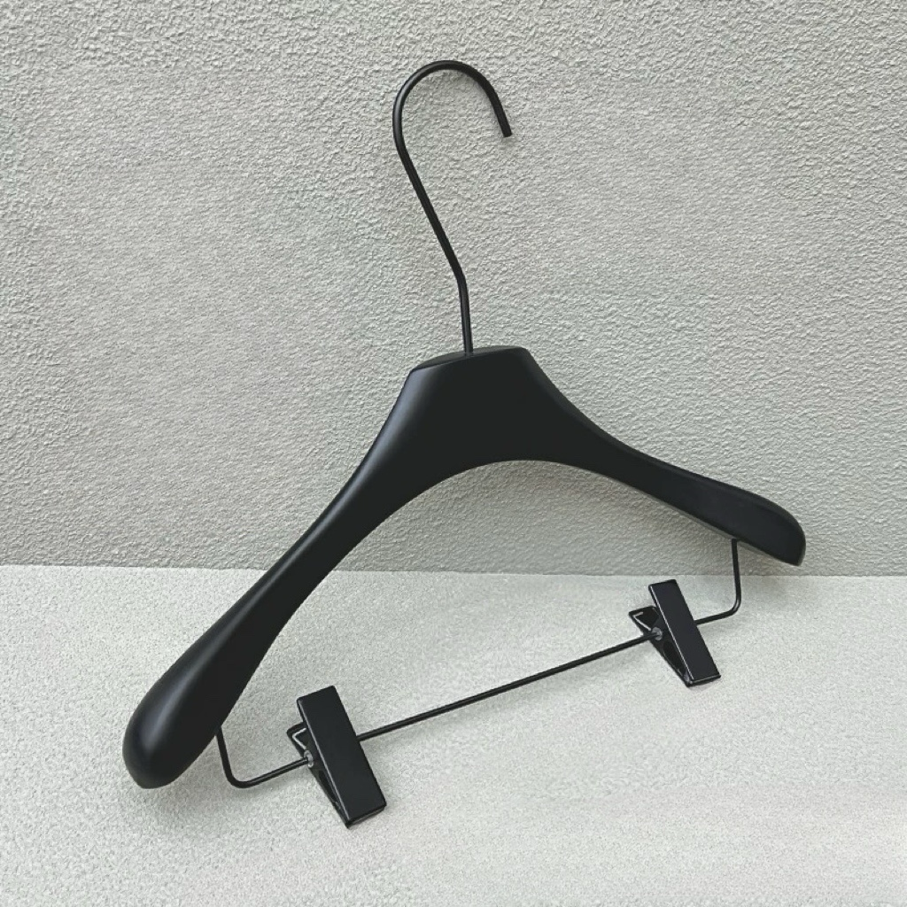 Wooden Suit Hanger for WOMEN in Black 390W x 20mm Thick HG130655