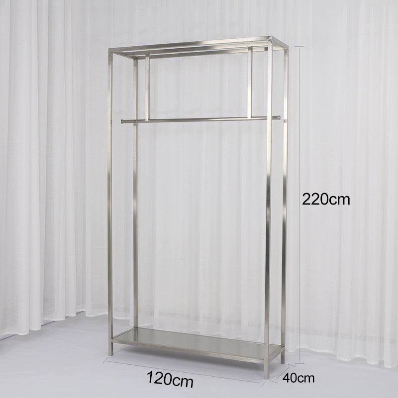 Double-level Display Silver Freestanding Stainless Steel Clothing Rack 1200L x 400W x 2200H CR100445 - Build Your Shops