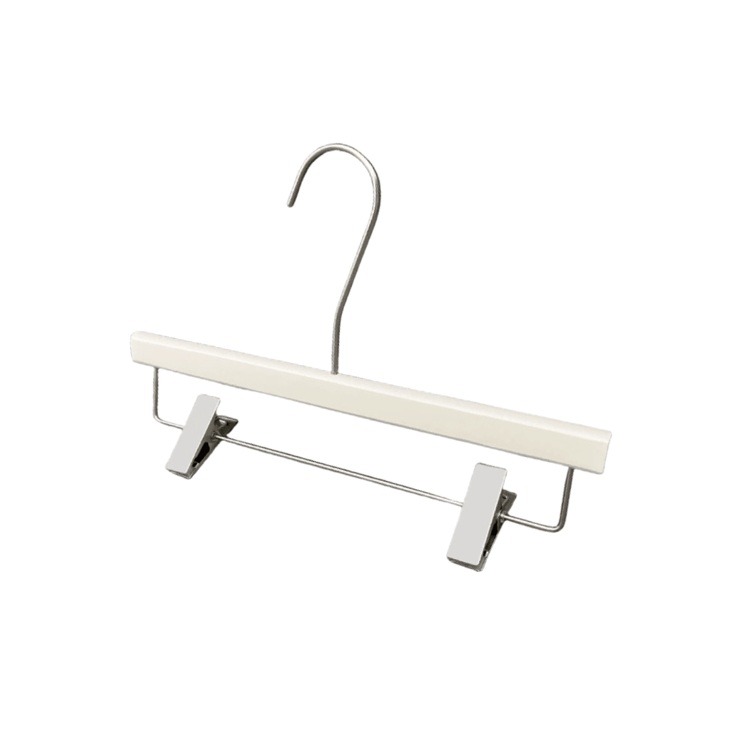 Matt White Wooden Square Bar Pant Clip Hanger with Lacquer finish for ADULTS (Pack of 50/200/500) 350W x 15mm Thick HG160212 - Build Your Shops