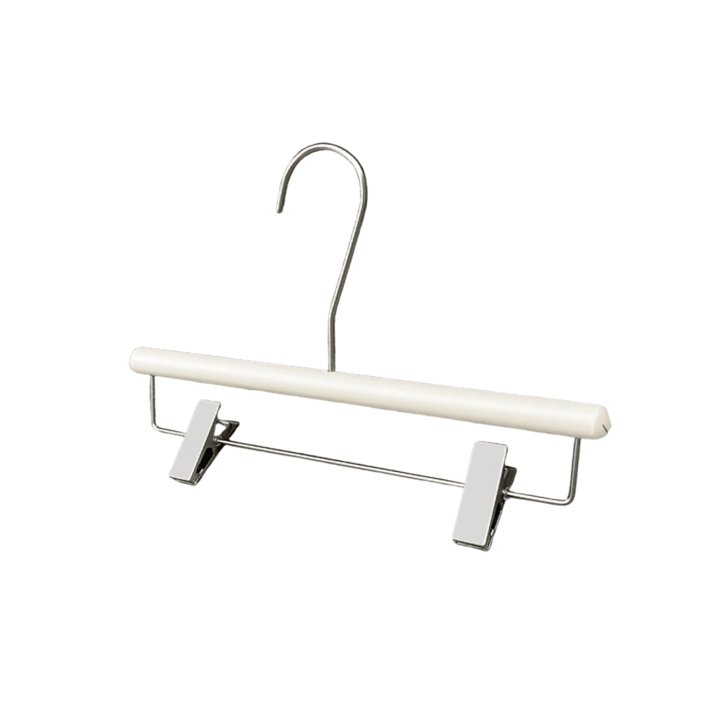 Matt White Wooden Round Bar Pant Clip Hanger with Lacquer finish for ADULTS (Pack of 50/200/500) 350W x 15mm Thick HG140212 - Build Your Shops