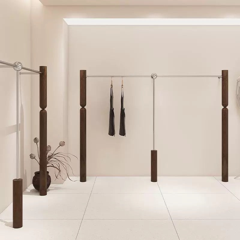 Artistic Wall-Mounted Clothing Rack with Stainless Steel and Walnut Wood 2400L x 300W x 1700H CR100965