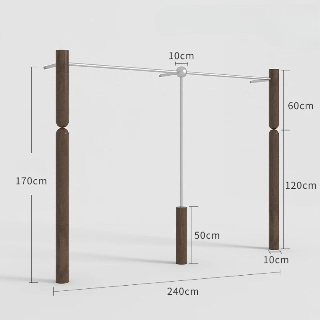 Artistic Wall-Mounted Clothing Rack with Stainless Steel and Walnut Wood 2400L x 300W x 1700H CR100965