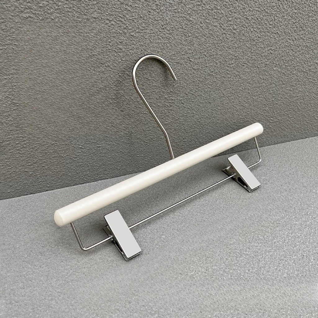 Wooden Round Bar Pant Clip Hanger for ADULTS in White 350W x 15mm Thick HG120486