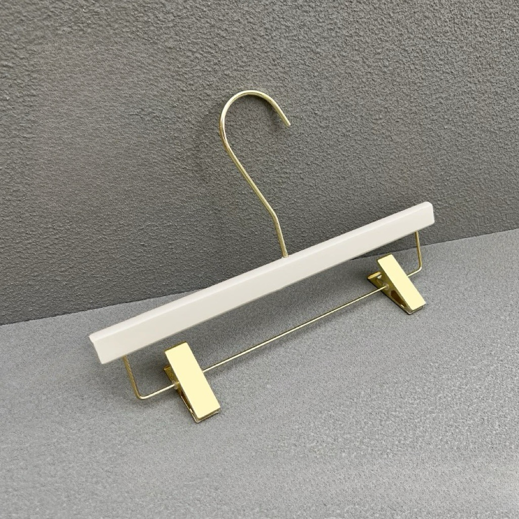 Wooden Square Bar Pant Clip Hanger for ADULTS in White 350W x 15mm Thick HG130486