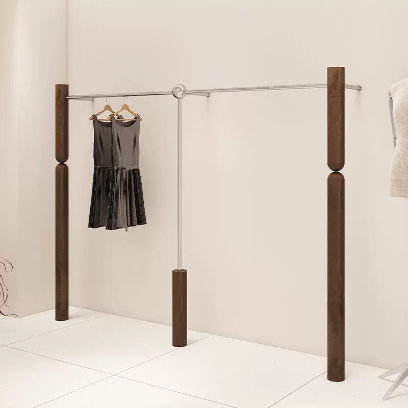 Artistic Wall-Mounted Clothing Rack with Stainless Steel and Walnut Wood 2400L x 300W x 1700H CR100965