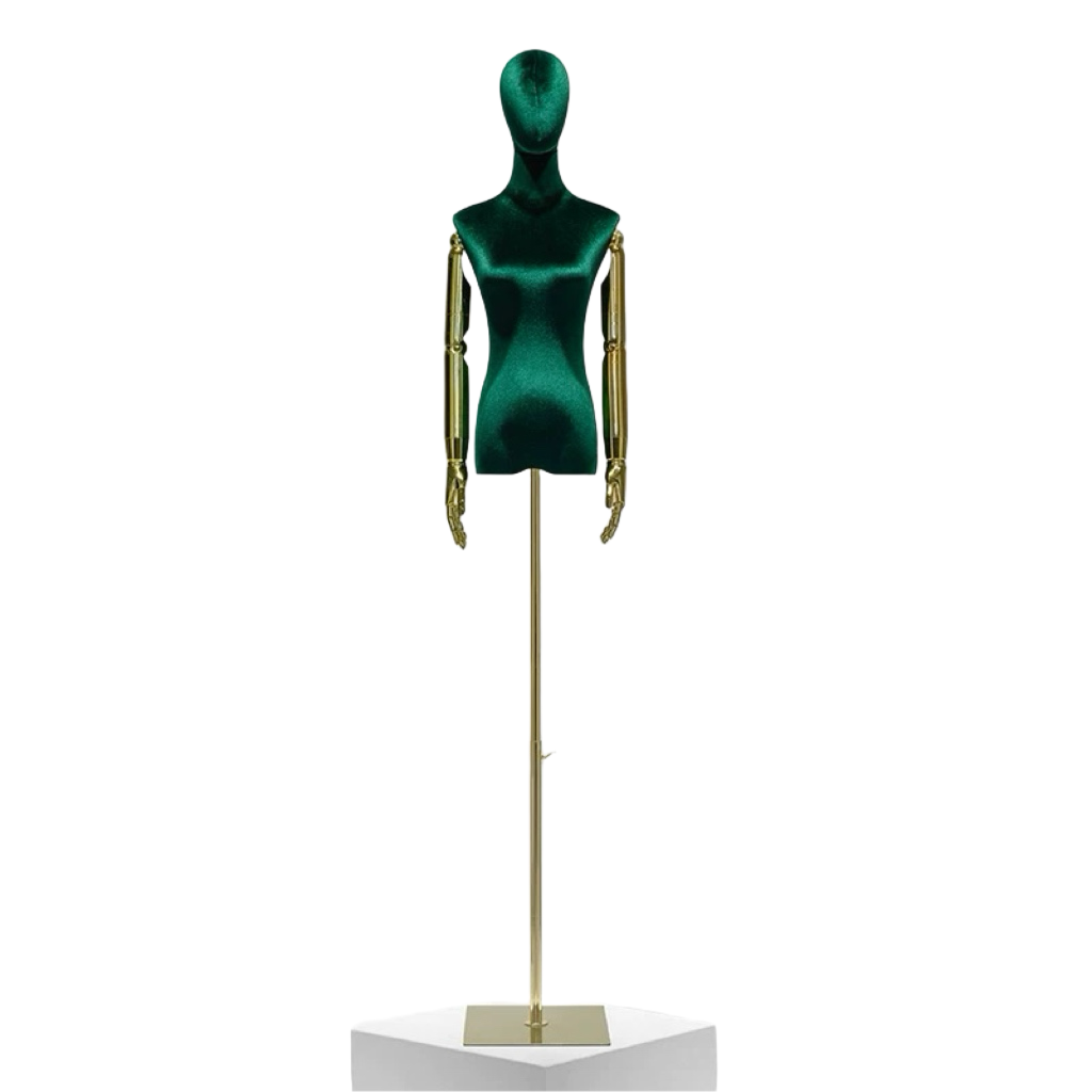 Dark Green Velvet Female Mannequin in Gold Base FM110265