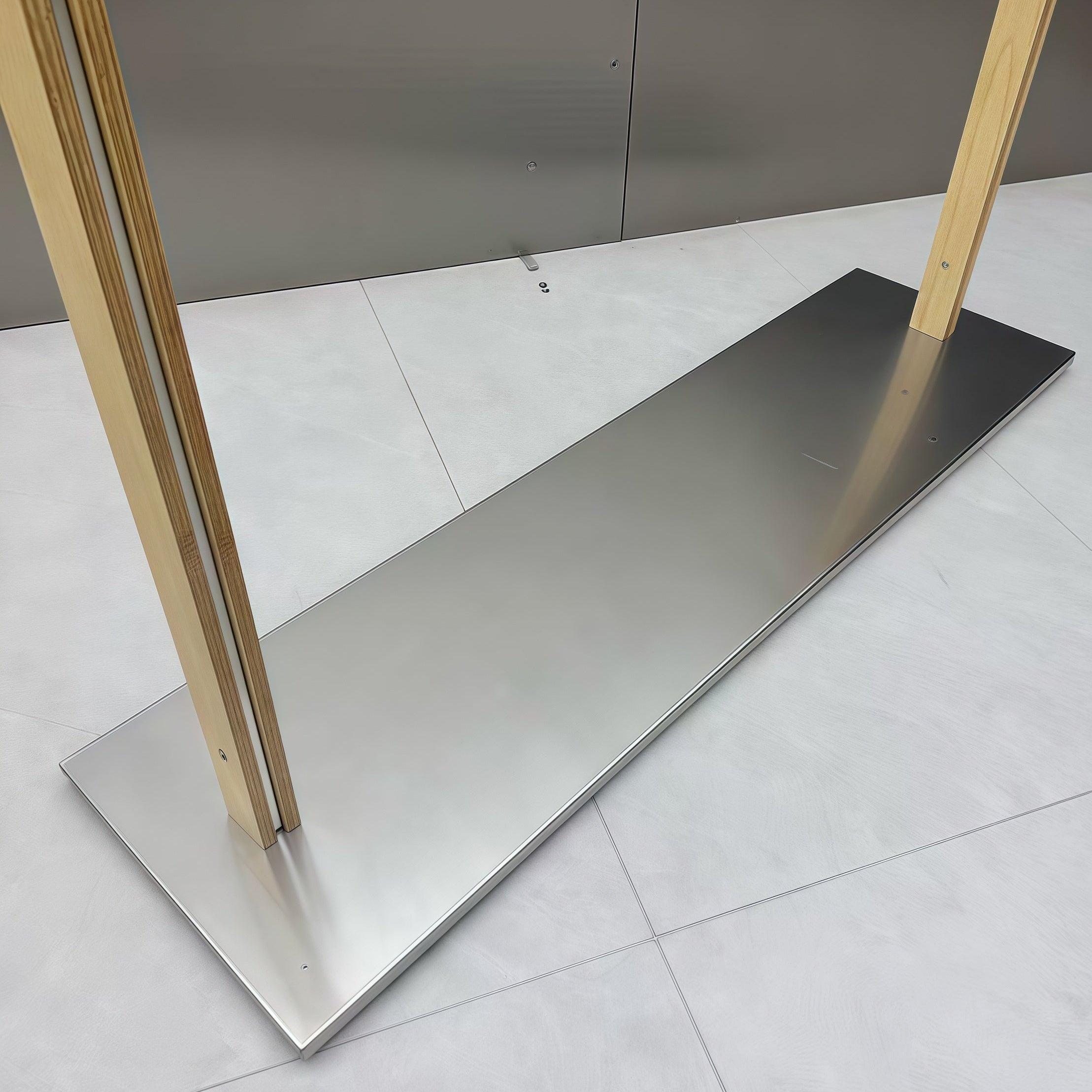 Minimalist Birch Wood Grain & Brushed Stainless Steel Clothing Display Rack 1500L x 400W x 1700H CR110864