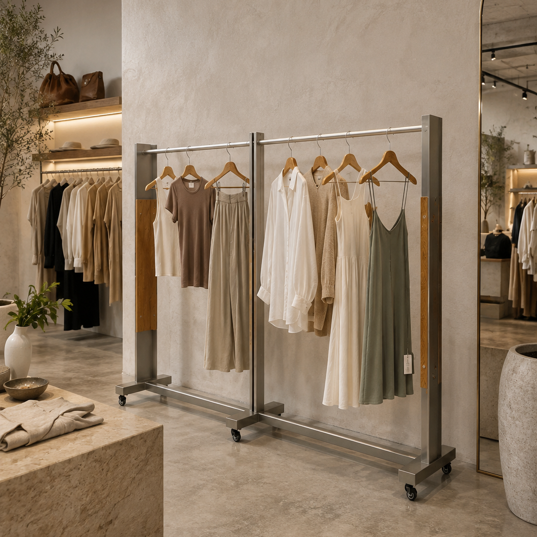 Stainless Steel Clothing Rack with Wood Accent 2400L x 400W x 1700H CR111342