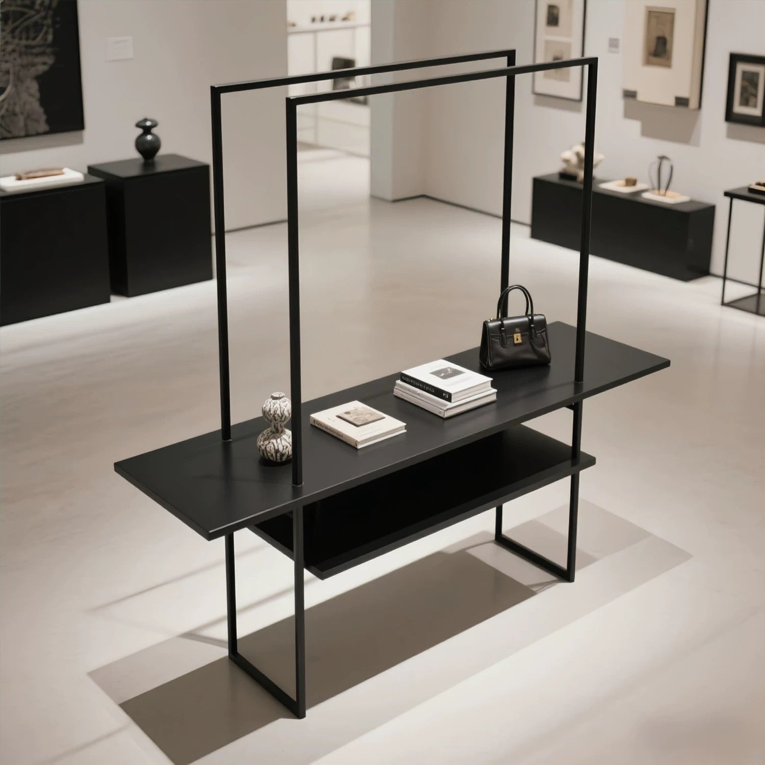 Black Metal Display Table with Dual Frame 1200L x 400W x 1650H dpt100642