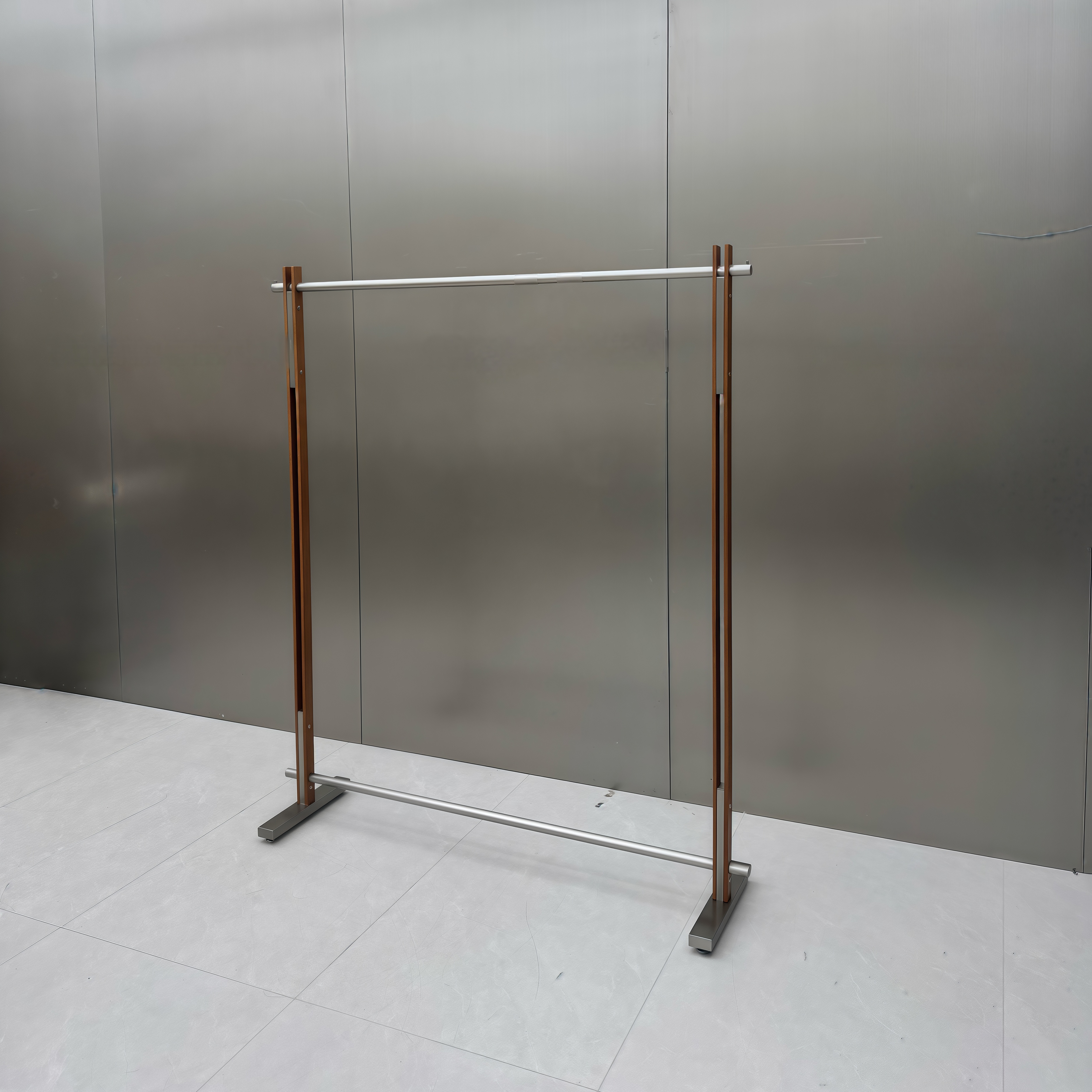Vintage Walnut Wood-Grain Stainless Steel Clothing Display Rack 1500L x 400W x 1700H CR100764