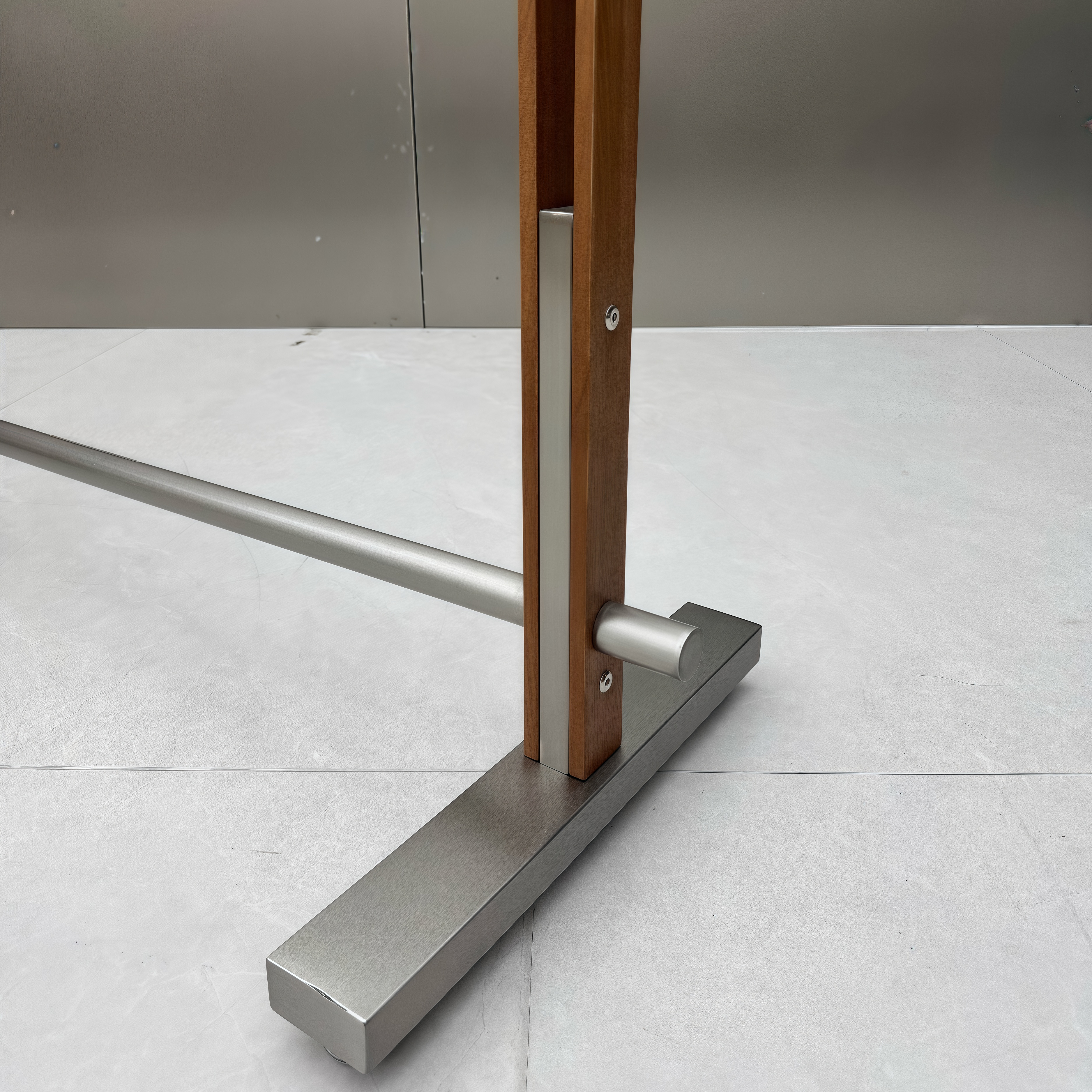 Vintage Walnut Wood-Grain Stainless Steel Clothing Display Rack 1500L x 400W x 1700H CR100764