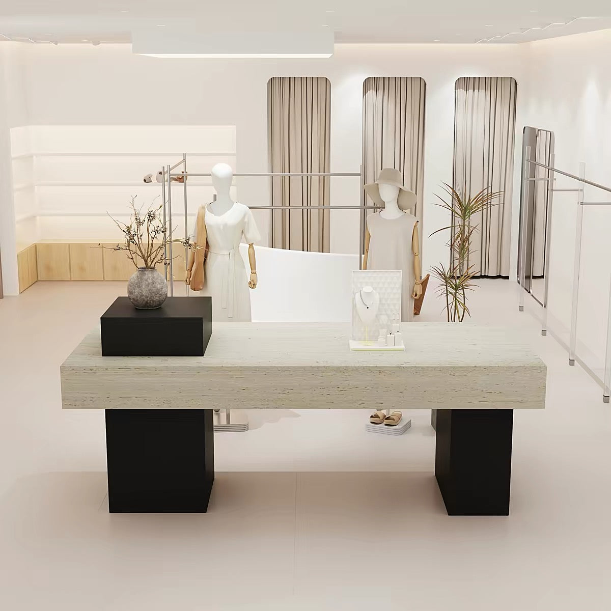 Travertine Veneer Top with Black Painted Legs Retail Display Table 1400L x 600W x 800H dpt112742