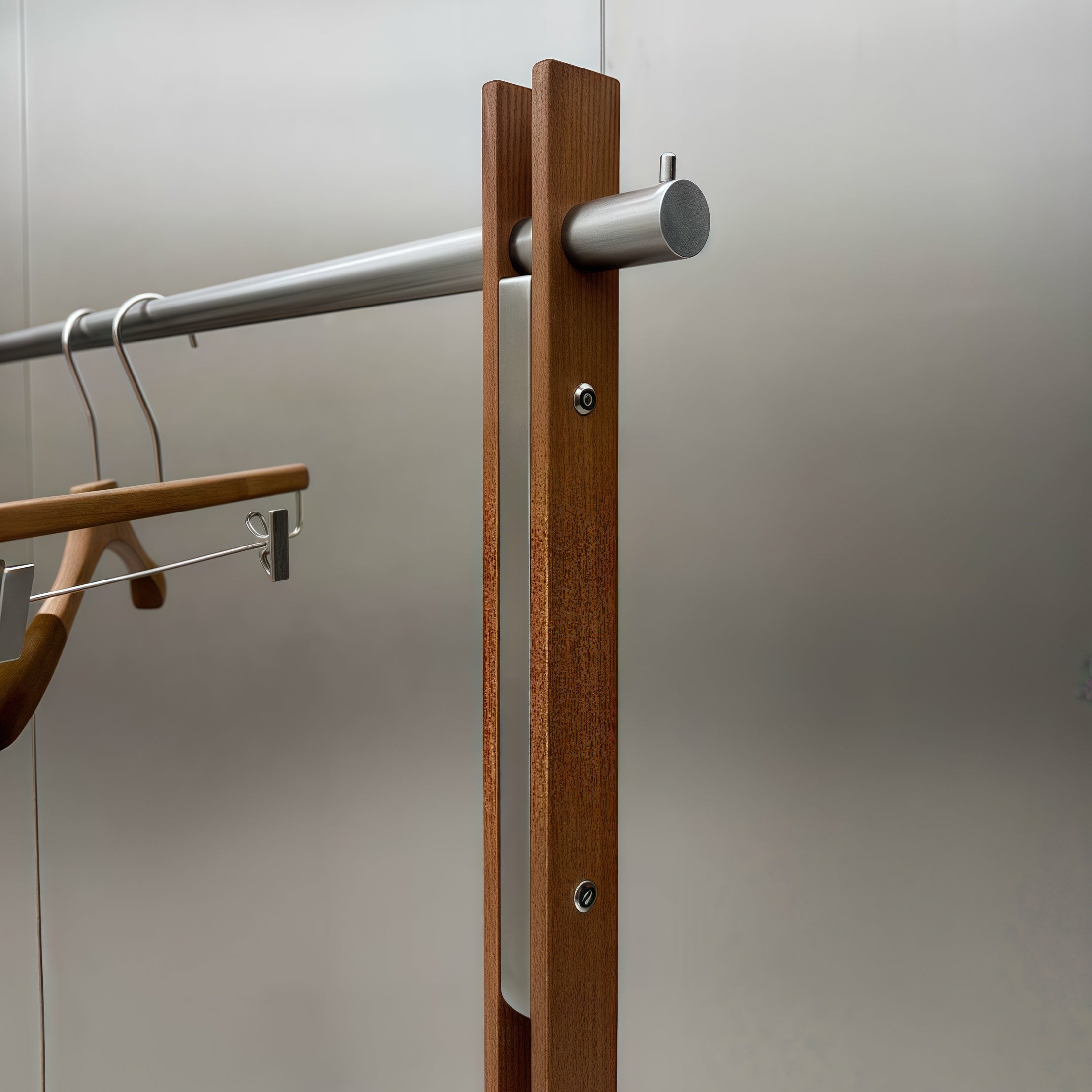 Vintage Walnut Wood-Grain Stainless Steel Clothing Display Rack 1500L x 400W x 1700H CR100764