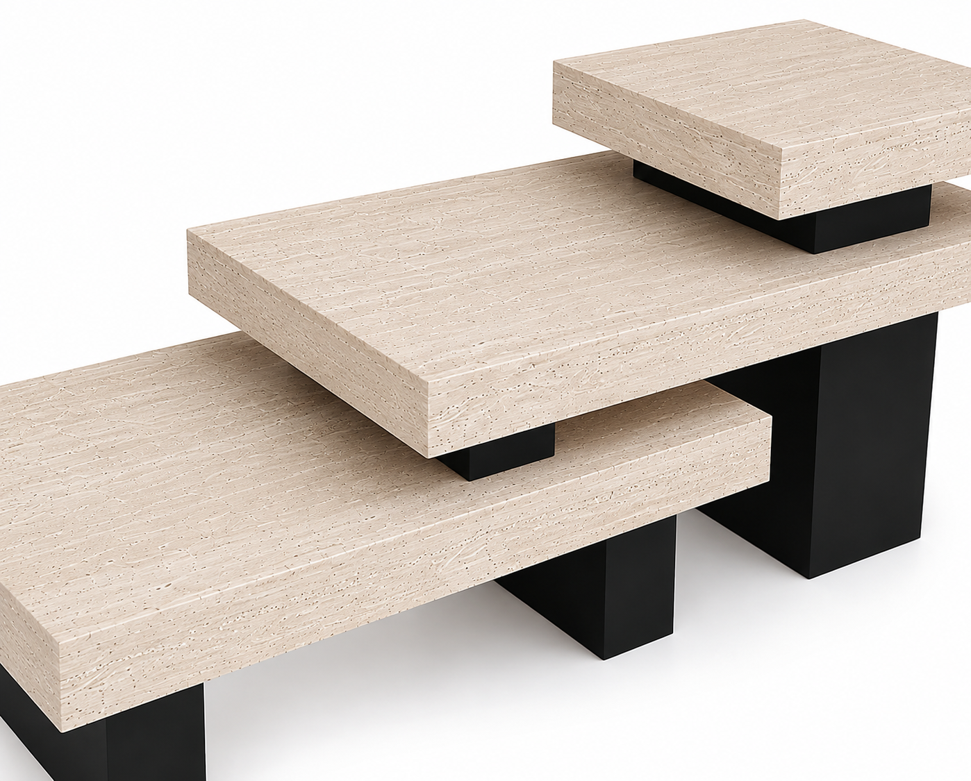 Travertine Veneer Staggered Retail Display Table 1400L x 600W x 900H dpt1002746