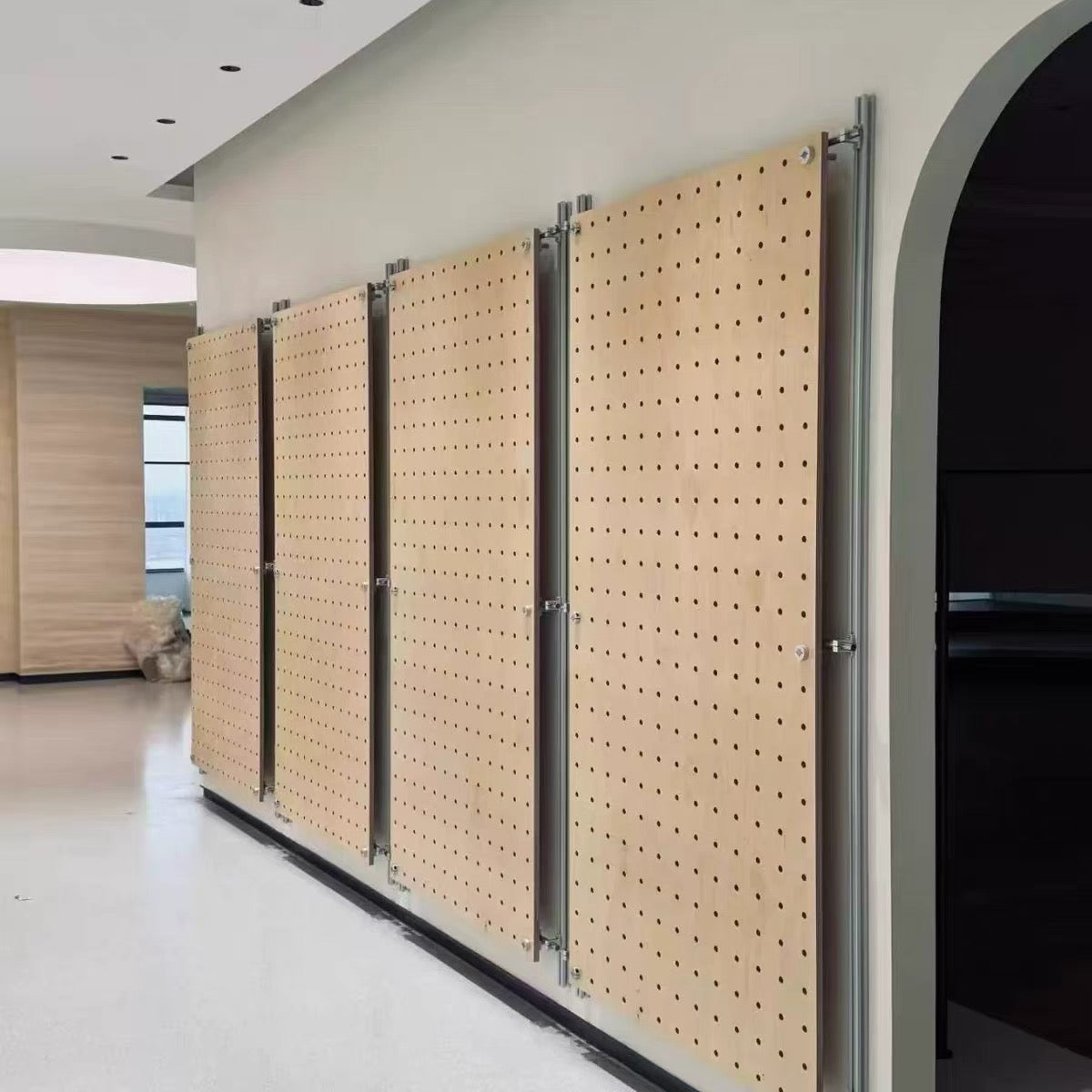 Beech Wood and Stainless Steel Double-Pillar Pegboard Display Rack 1200W x 2400H MDS100736