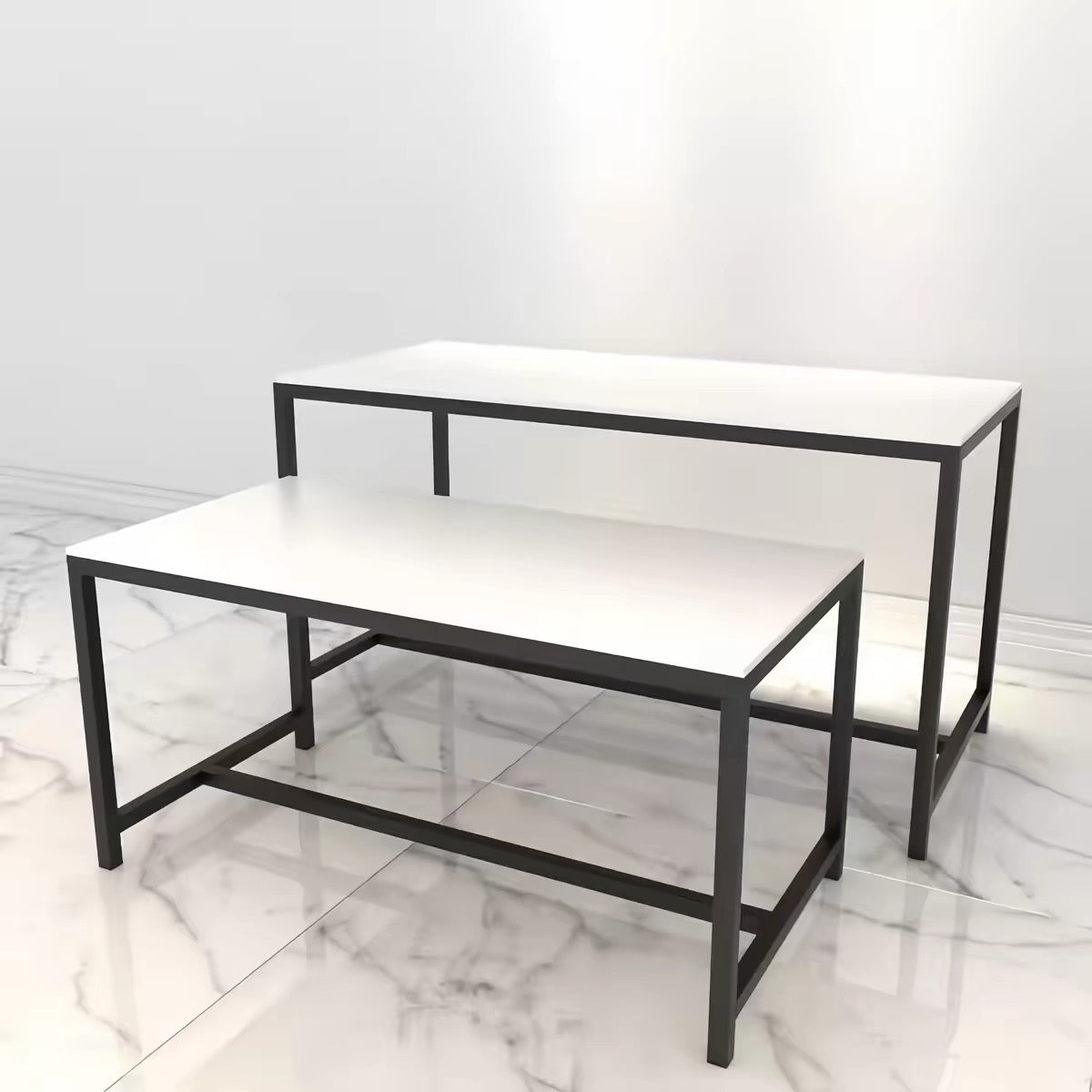 Classic Black & White Retail Nesting Display Table Set of 2