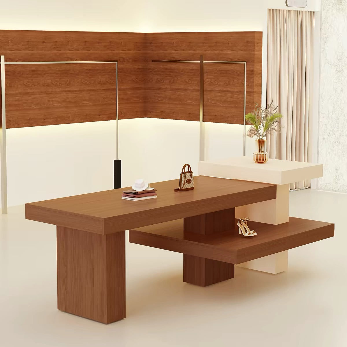 Oak Veneer and Cream Painted Two-Tier Retail Display Table 1600L x 800W x 900H dpt112683