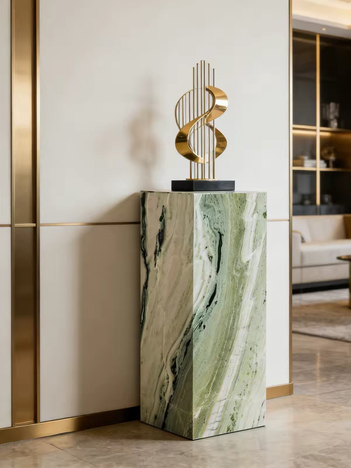 Natural Fantasy Green Marble Hollow-Core Square Display Pedestal 400L x 400W x 700H DPR111124