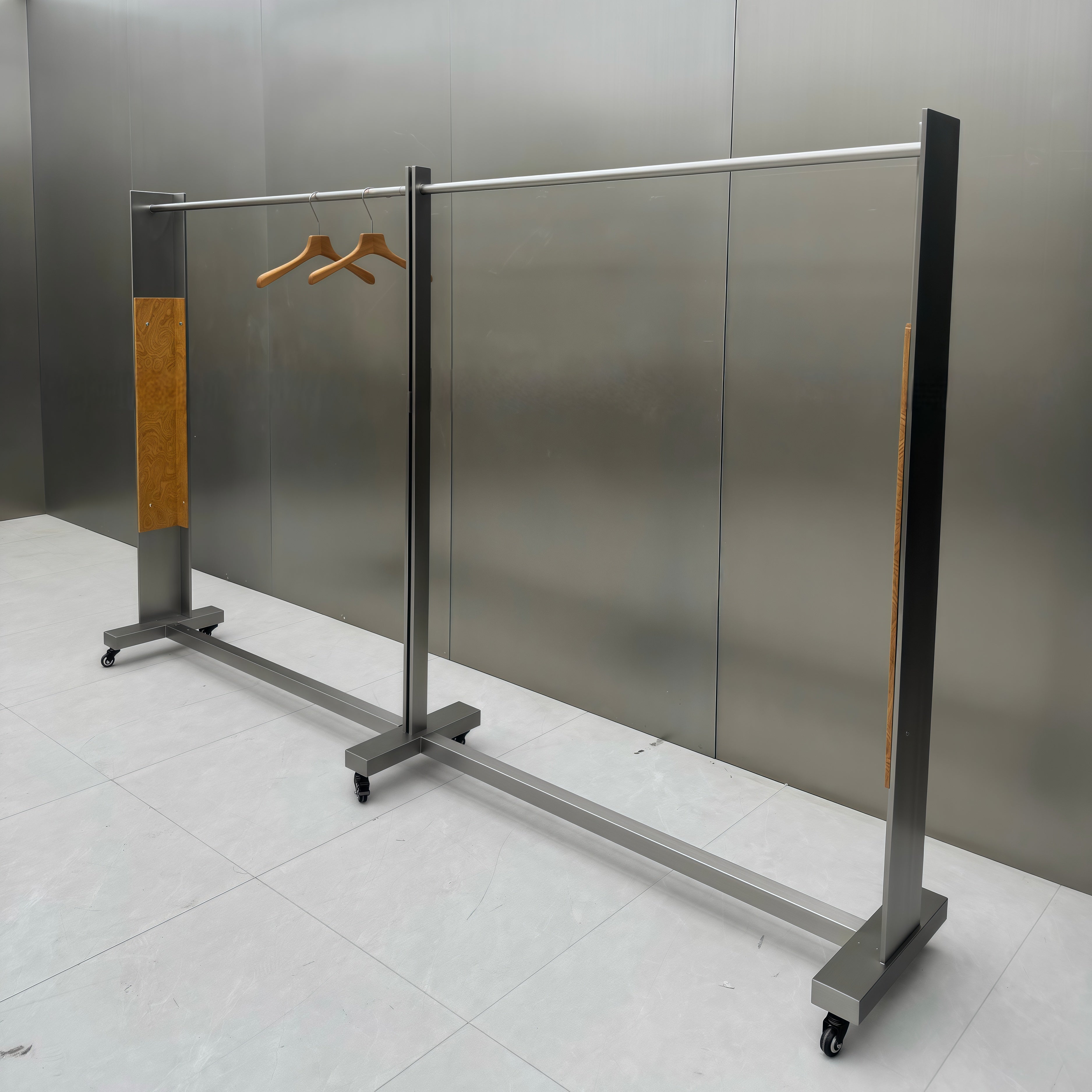 Stainless Steel Clothing Rack with Wood Accent 2400L x 400W x 1700H CR111342