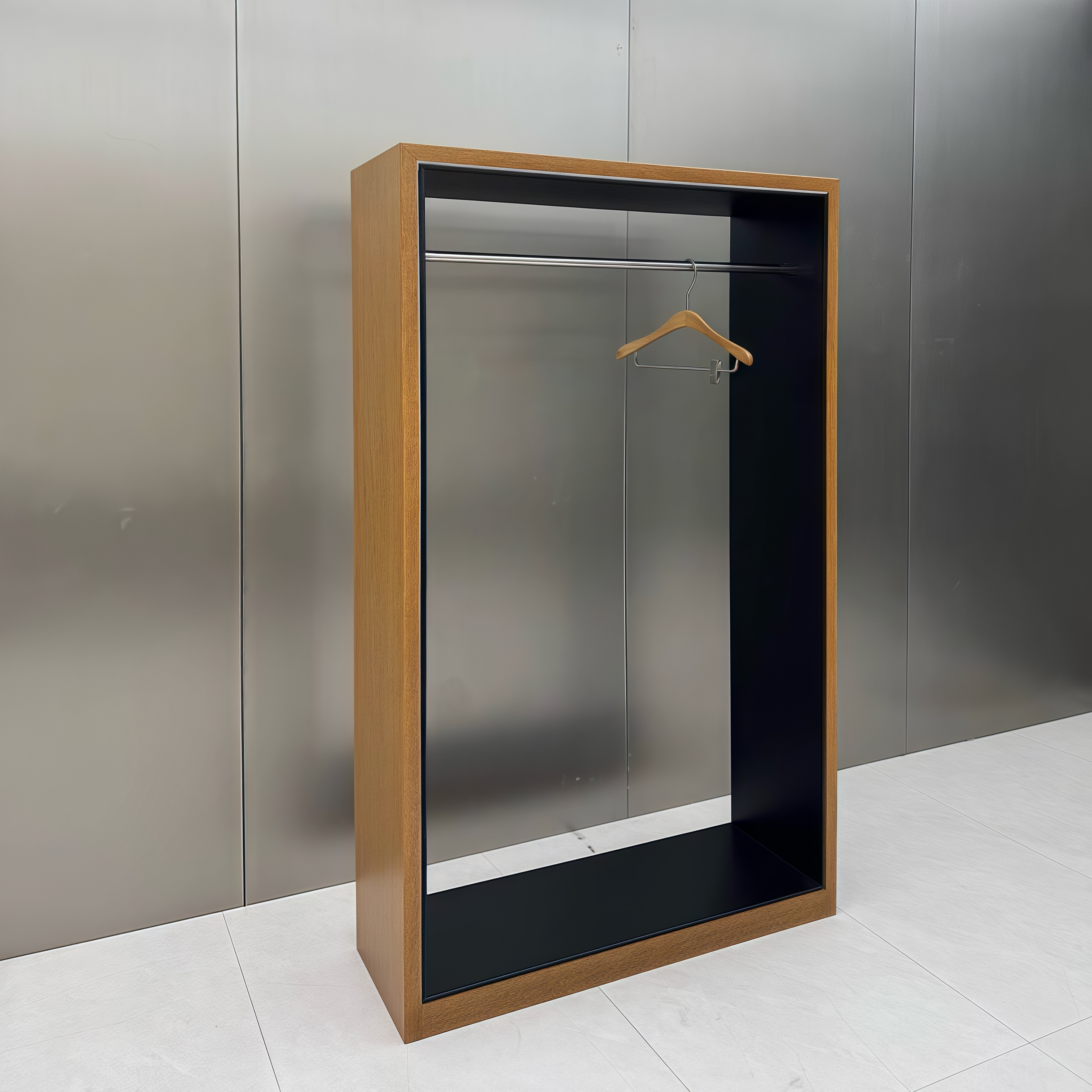 Metal Clothing Display Rack with Wood-Tone Frame 1200L x 400W x 2000H CR101987