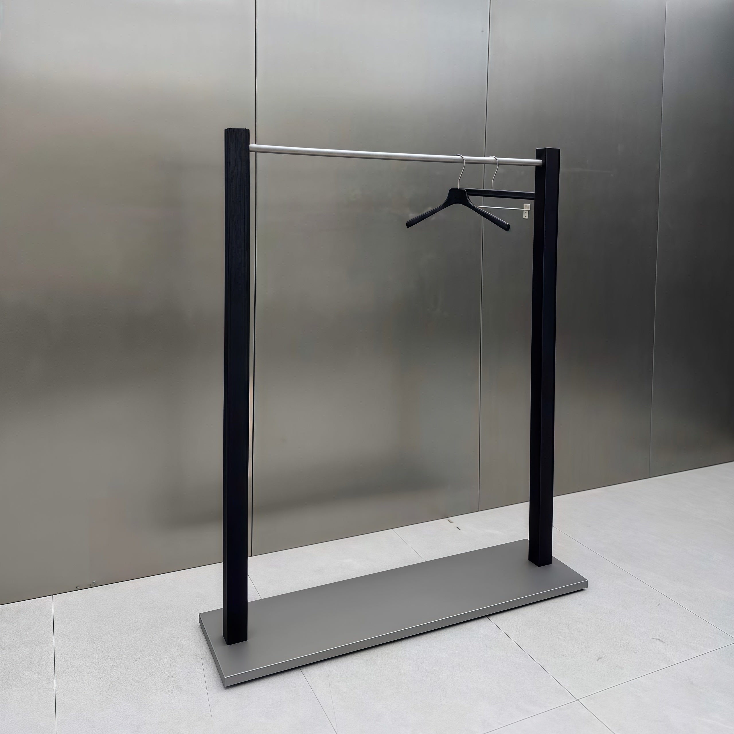 Brushed Stainless Steel Clothing Display Rack with Glaze-Sealed Finish 1500L x 400W x 1700H CR100842