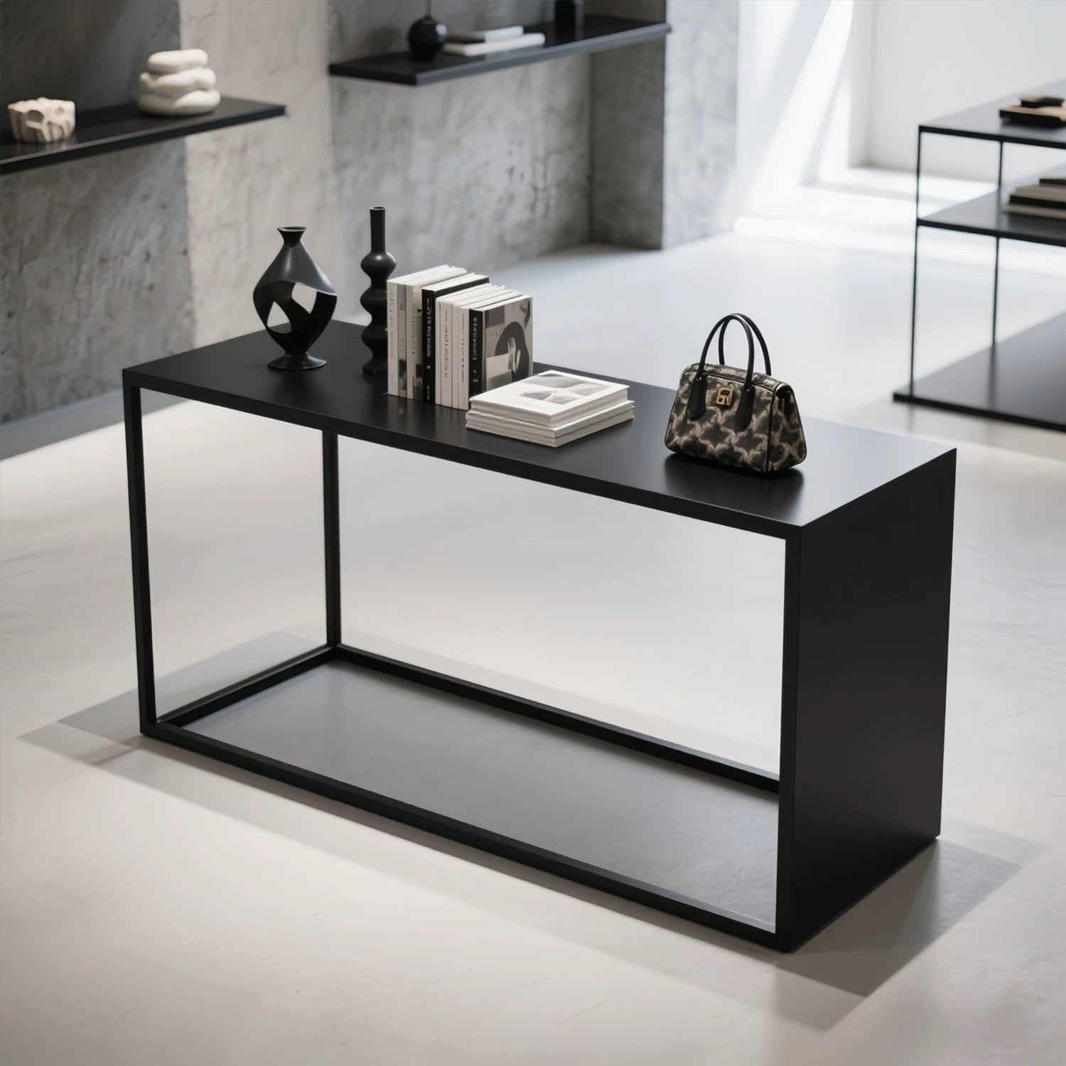 Black Rectangular Metal Display Table  1200L x 400W x 750H dpt100574