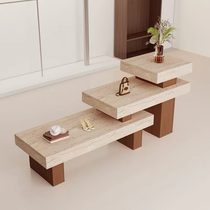 Travertine Veneer Top with Oak Veneer Legs Retail Display Table 1400L x 600W x 900H dpt112746