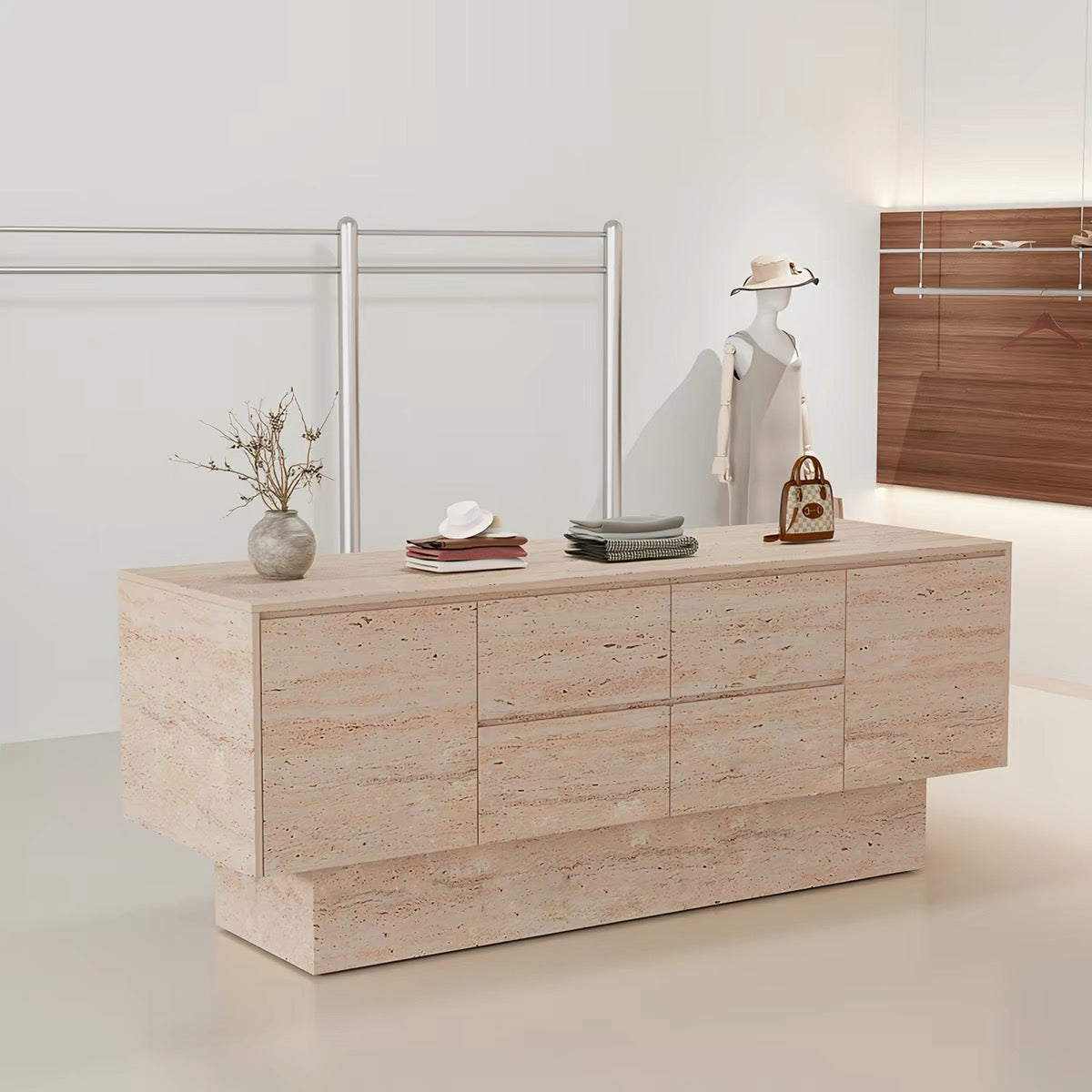 All-Travertine Veneer Retail Storage Display Cabinet 1400L x 600W x 800H dps103047