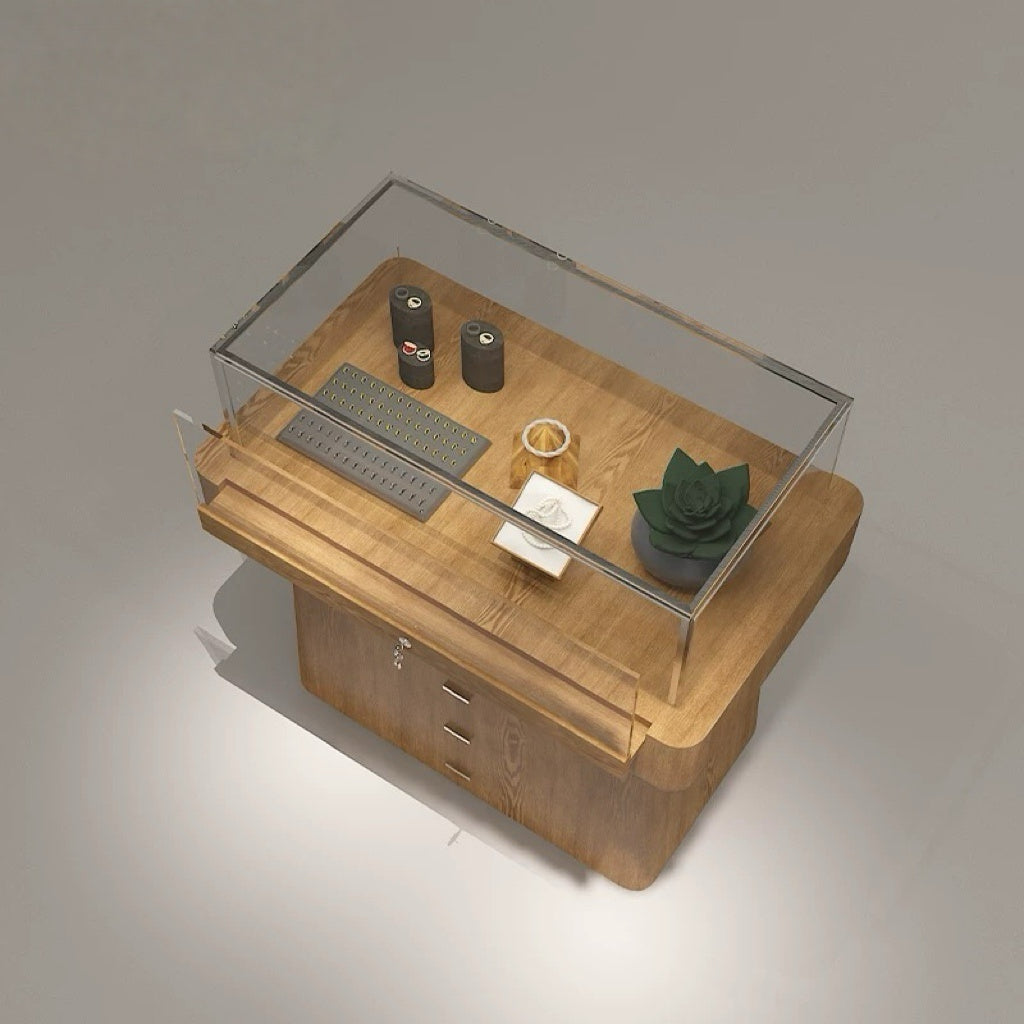 Wood Grain Glass Display Counter 1000L x 600W x 1080H dps101675