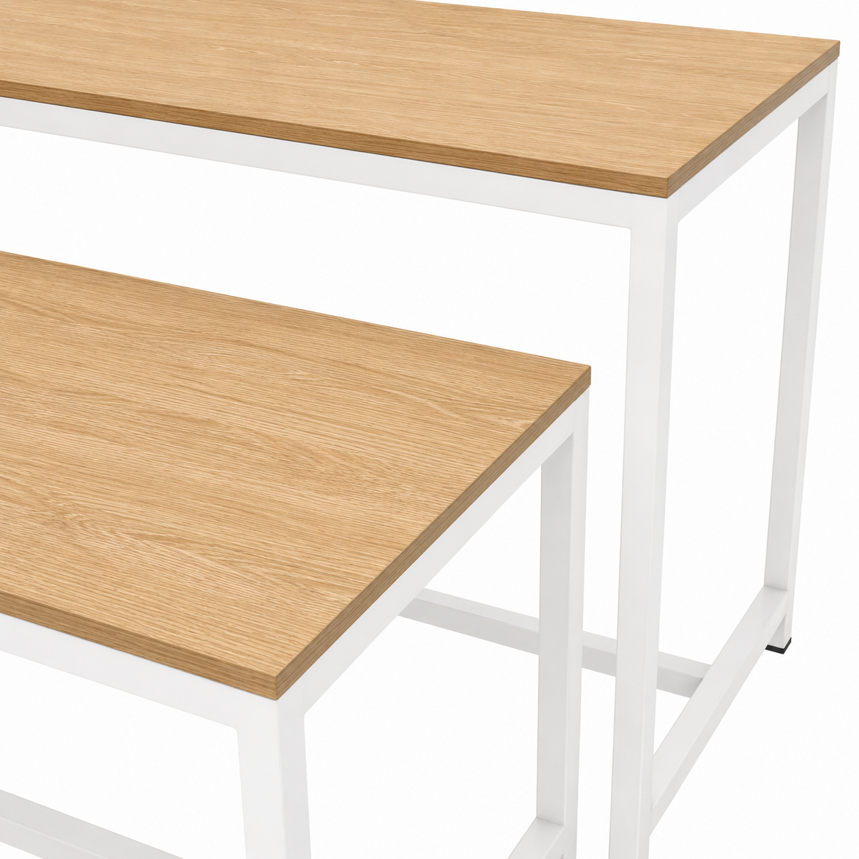 Classic Wood-Grain Top with White Frame Nesting Display Table Set of 2