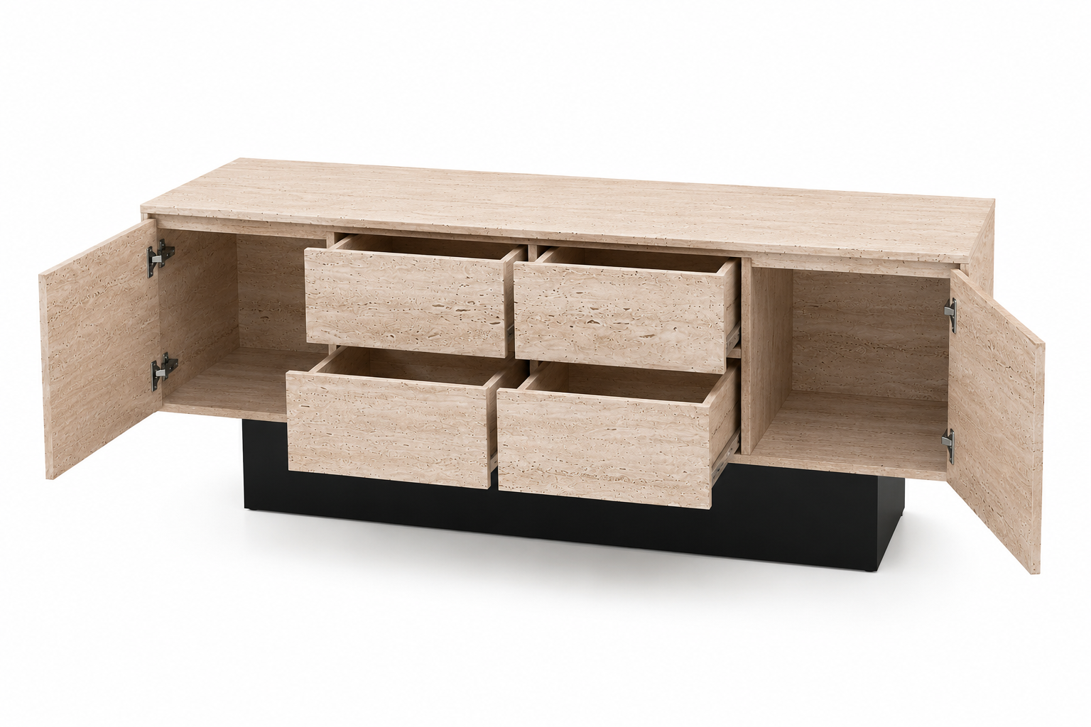 Travertine Veneer with Black Painted Base Retail Storage Display Cabinet 1400L x 600W x 800H dps112847