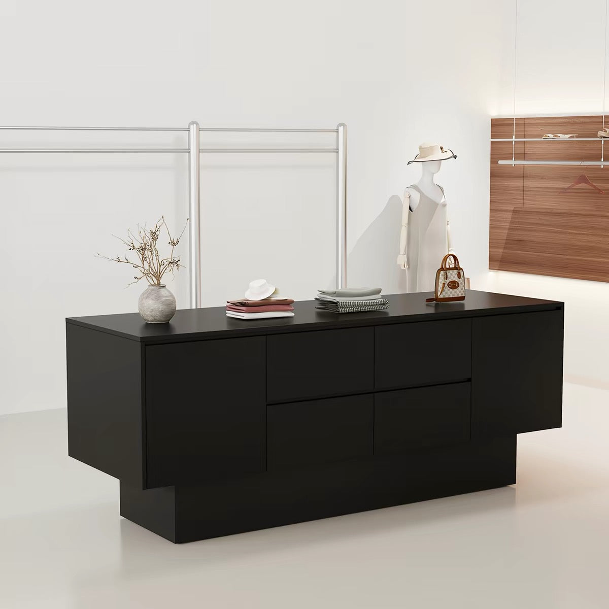 All-Black Baking Paint Retail Storage Display Cabinet 1400L x 600W x 800H dps102634