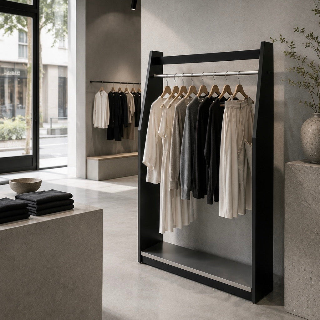 Black Metal-Tone Retail Display rack - Minimalist Cool Aesthetic Edition 1500L x 400W x 1700H CR101347
