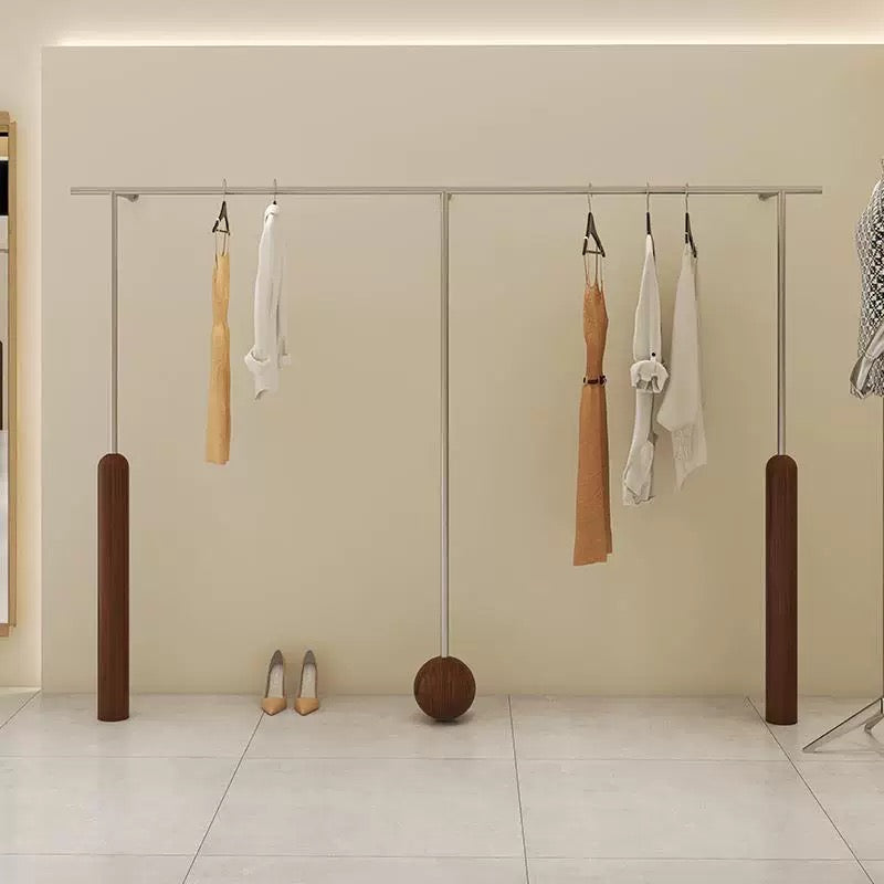 Artistic Wall-Mounted Clothing Rack with Stainless Steel and Solid Wood 3000L x 300W x 1700H CR100625
