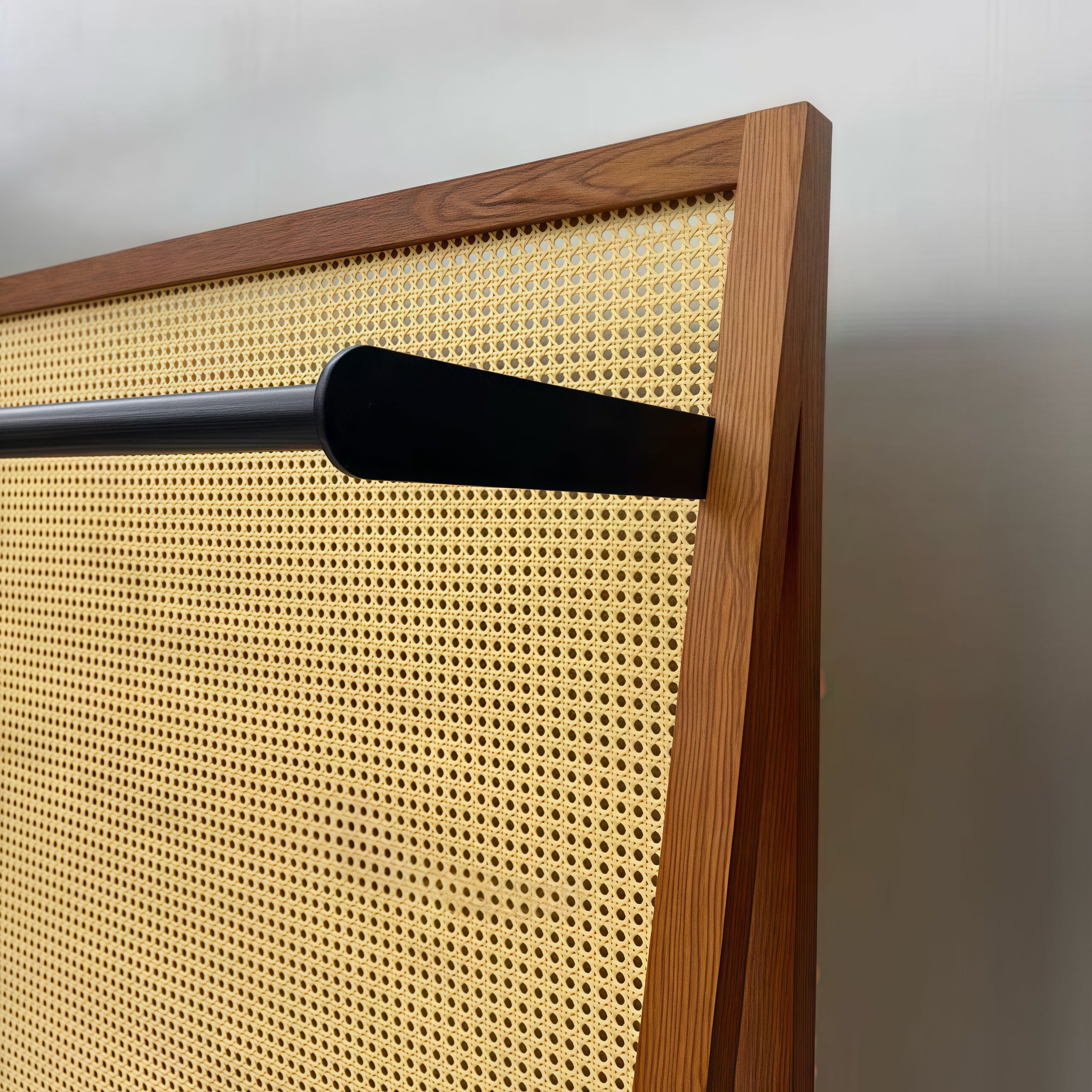 Walnut Wood-Grain Clothing Rack with Woven Cane Panel Shelving 1500L x 400W x 1700H CR101327