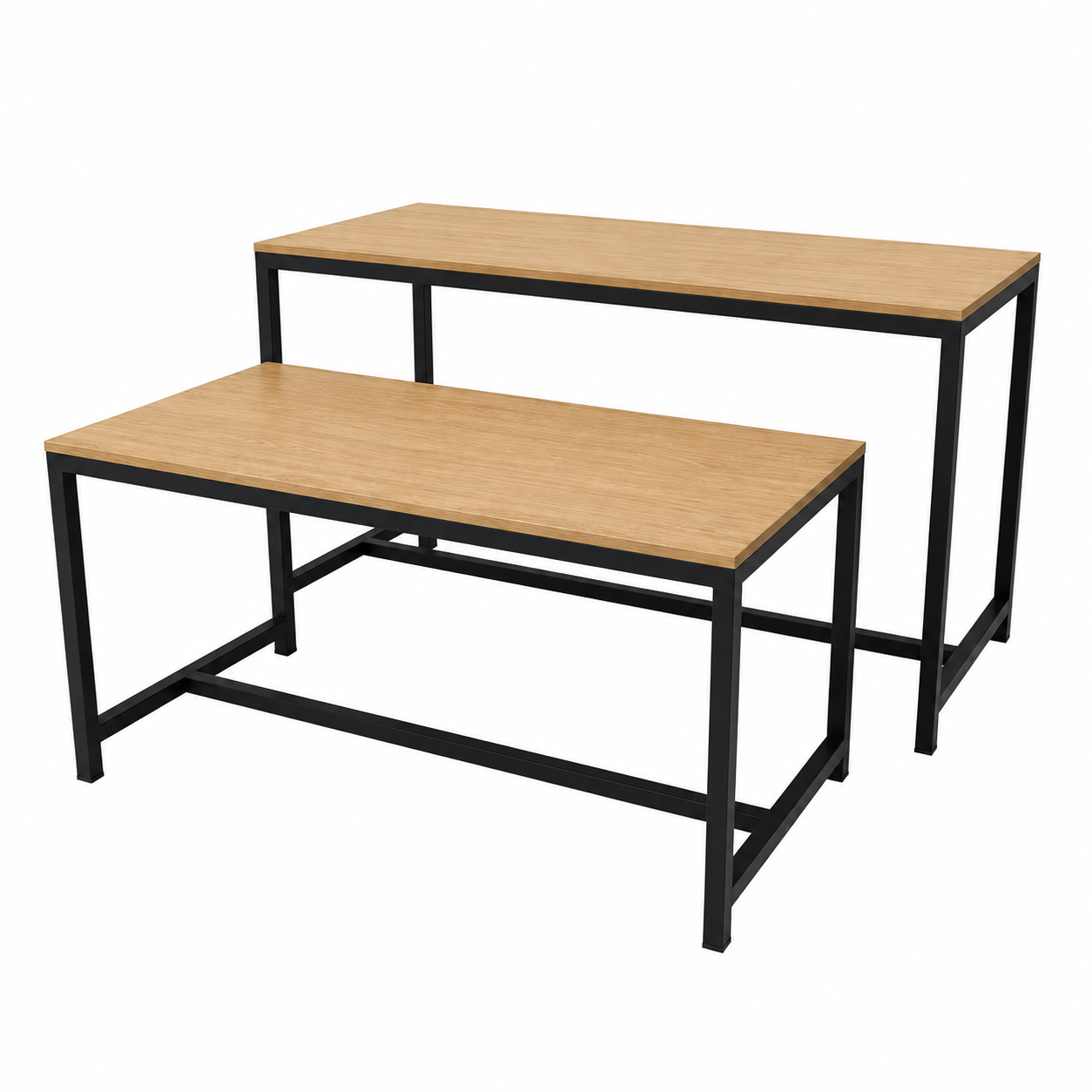Classic Wood-Grain Top with Black Frame Nesting Display Table Set of 2
