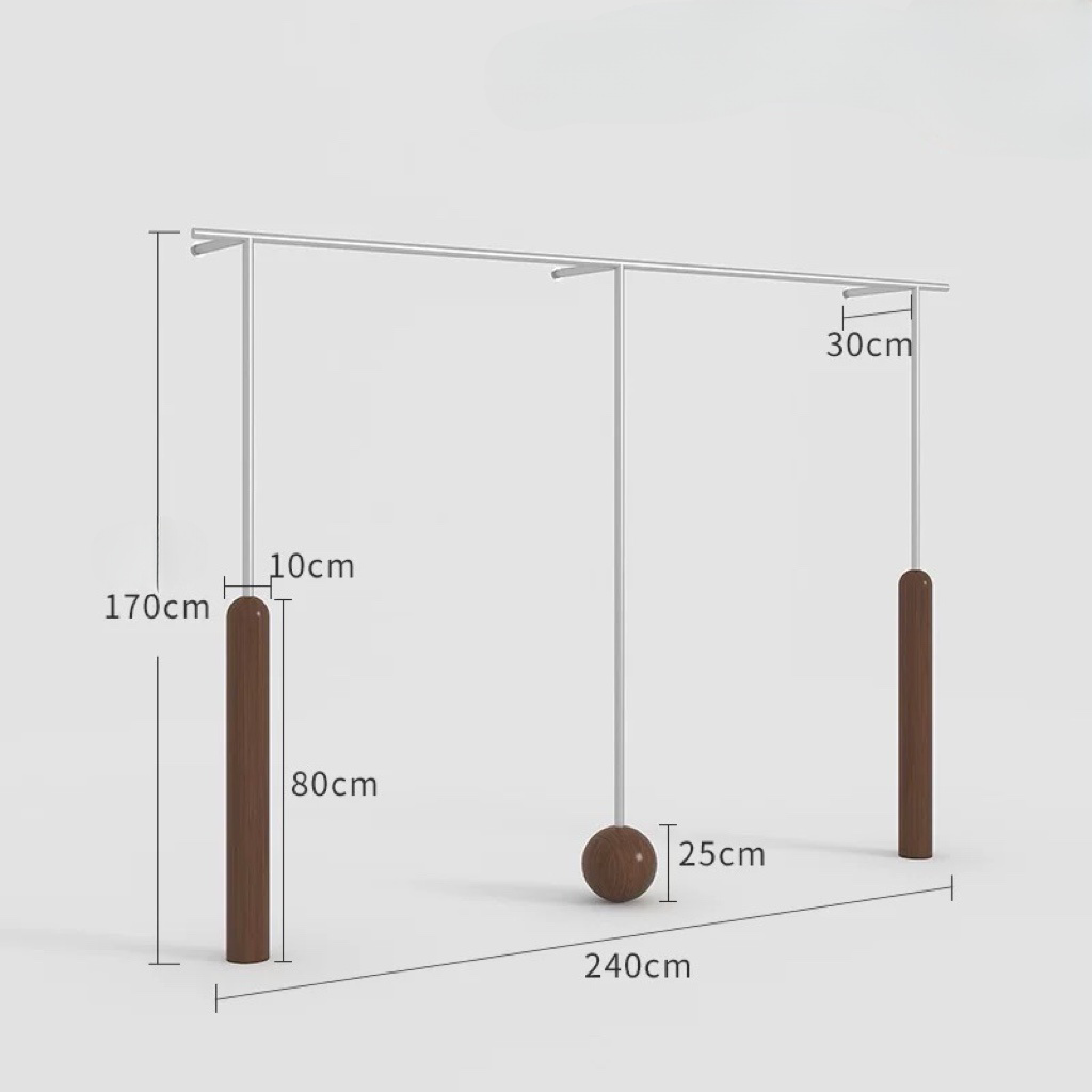 Artistic Wall-Mounted Clothing Rack with Stainless Steel and Solid Wood 2400L x 300W x 1700H CR120585