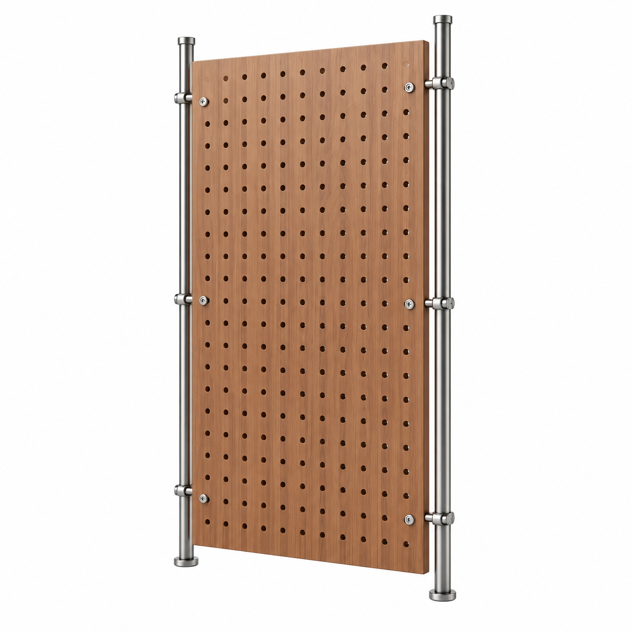 Walnut Wood and Stainless Steel Double-Pillar Pegboard Display Rack 1200W x 2400H MDS100754