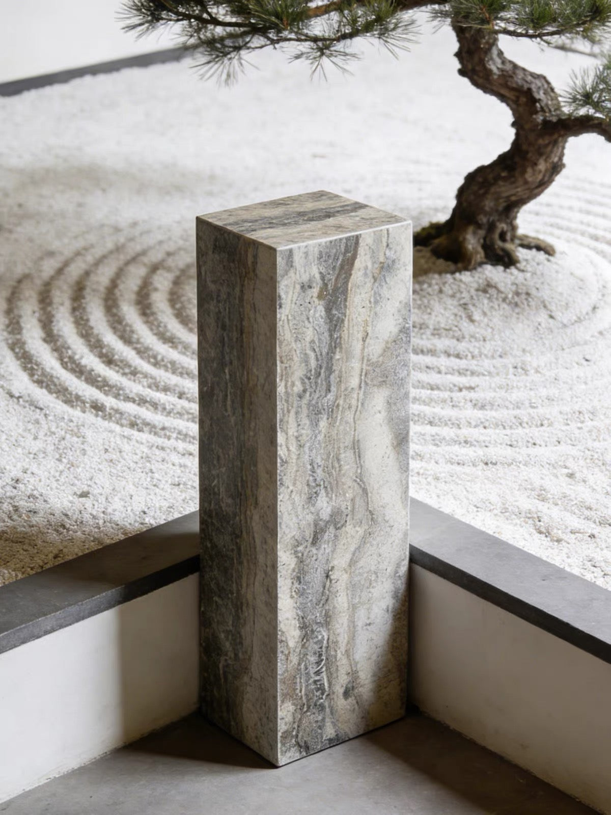 Natural Grey Travertine Hollow-Core Square Display Pedestal 400L x 400W x 700H DPR121064