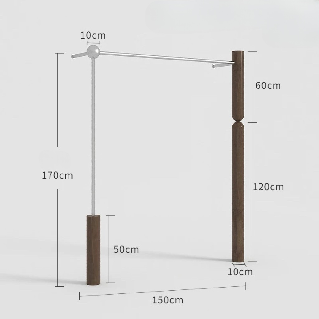 Artistic Wall-Mounted Clothing Rack with Stainless Steel and Walnut Wood 1500L x 300W x 1700H CR100675
