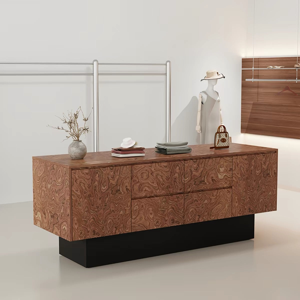 Burl Wood Veneer Retail Storage Display Cabinet 1400L x 600W x 800H dps102875
