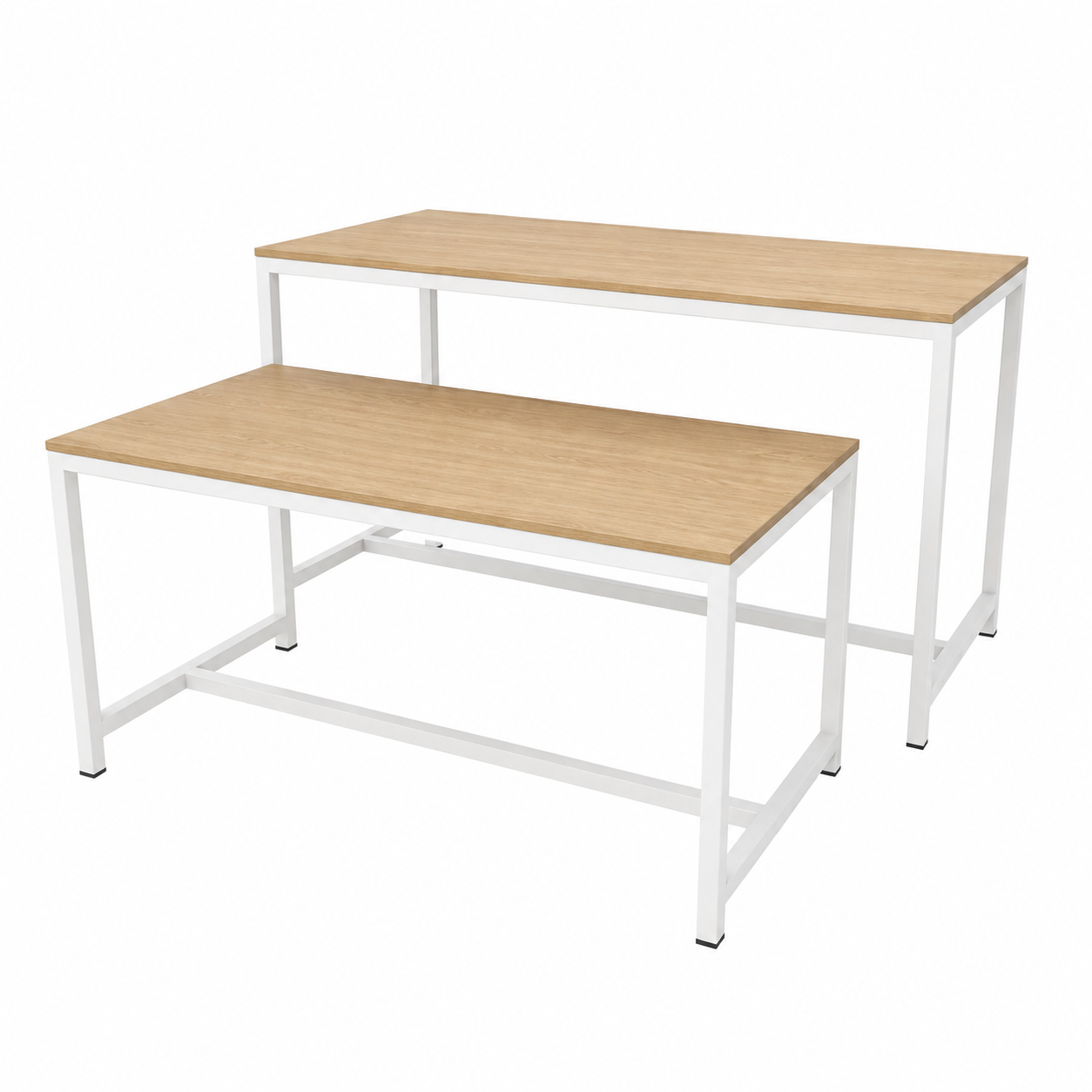 Classic Wood-Grain Top with White Frame Nesting Display Table Set of 2