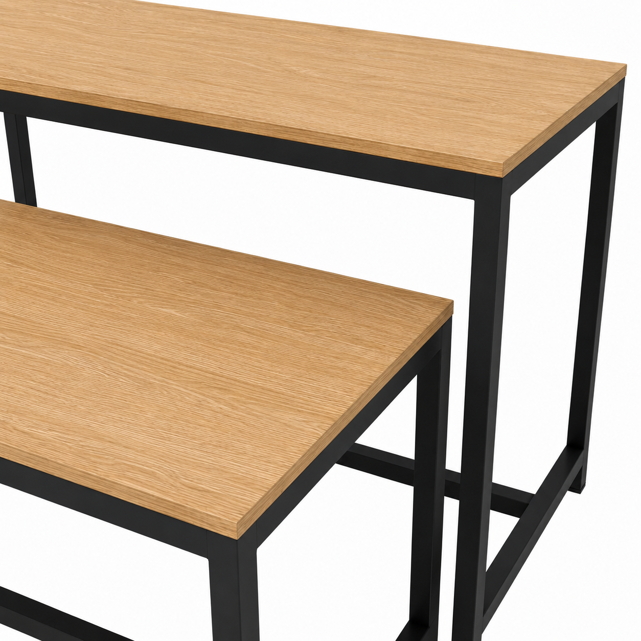 Classic Wood-Grain Top with Black Frame Nesting Display Table Set of 2