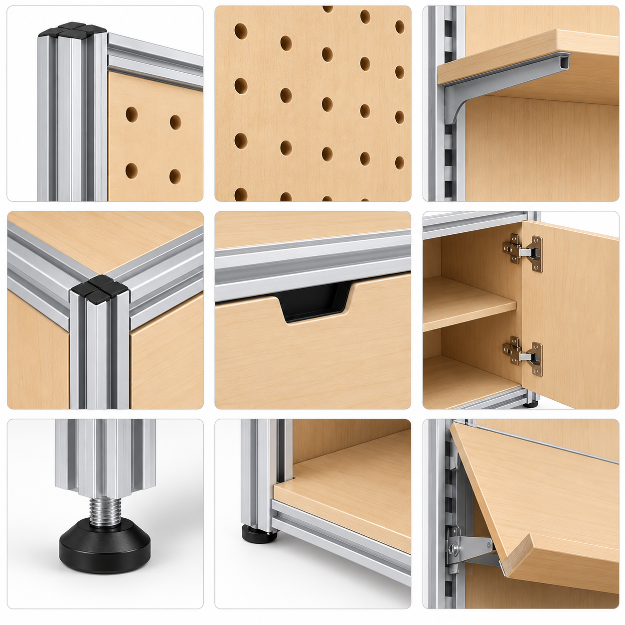 Beech Wood and Silver Aluminum Frame Combined Display Cabinet 1570L x 450W x 2000H MDS101067