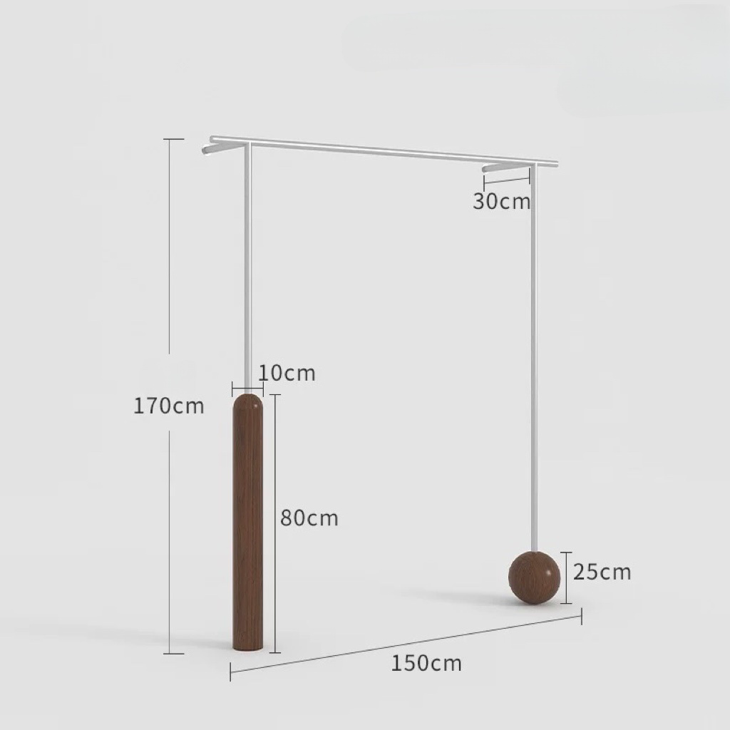 Artistic Wall-Mounted Clothing Rack with Stainless Steel and Solid Wood 1500L x 300W x 1700H CR100478