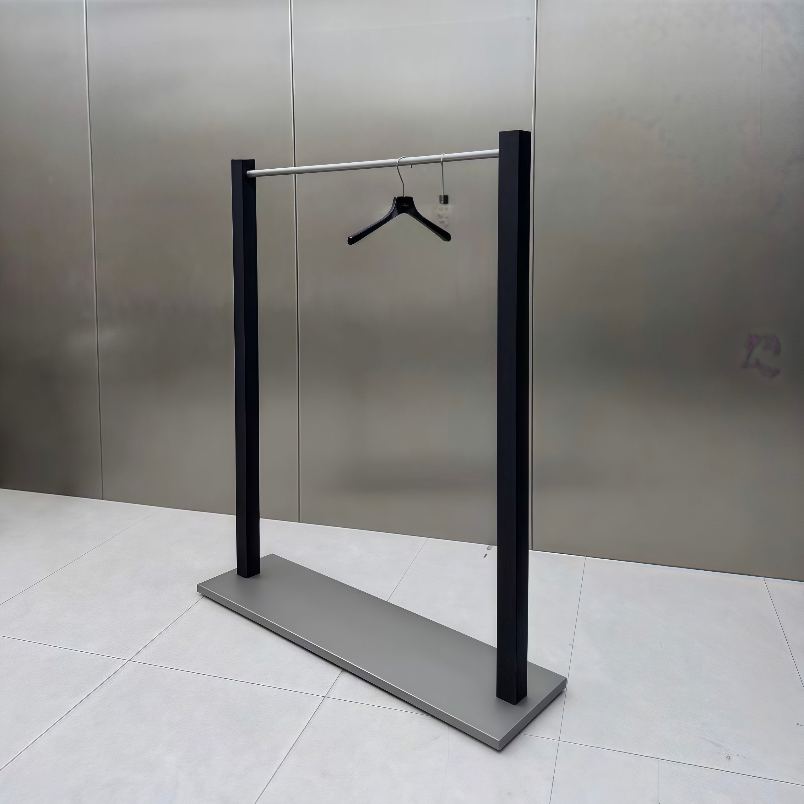 Brushed Stainless Steel Clothing Display Rack with Glaze-Sealed Finish 1500L x 400W x 1700H CR100842