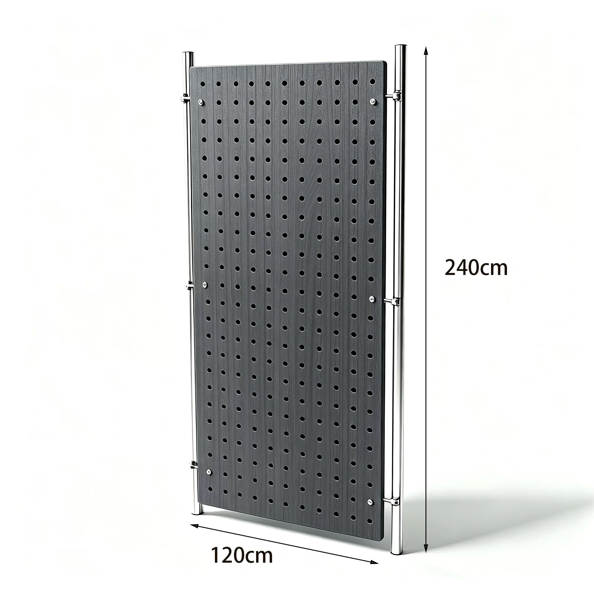 Black Wood-Grain and Stainless Steel Double-Pillar Pegboard Display Rack 1200W x 2400H MDS130754